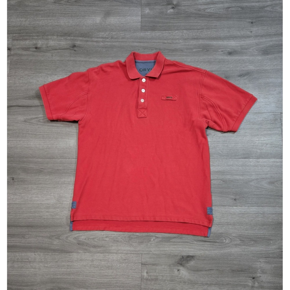 Orvis Polo Shirt Mens Medium Red Fly Fishing Short Sleeve Outdoors Heavyweight